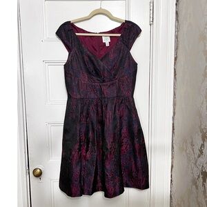 Purple, Red, Black Structured Metallic Cocktail Dress with Sweetheart Neckline